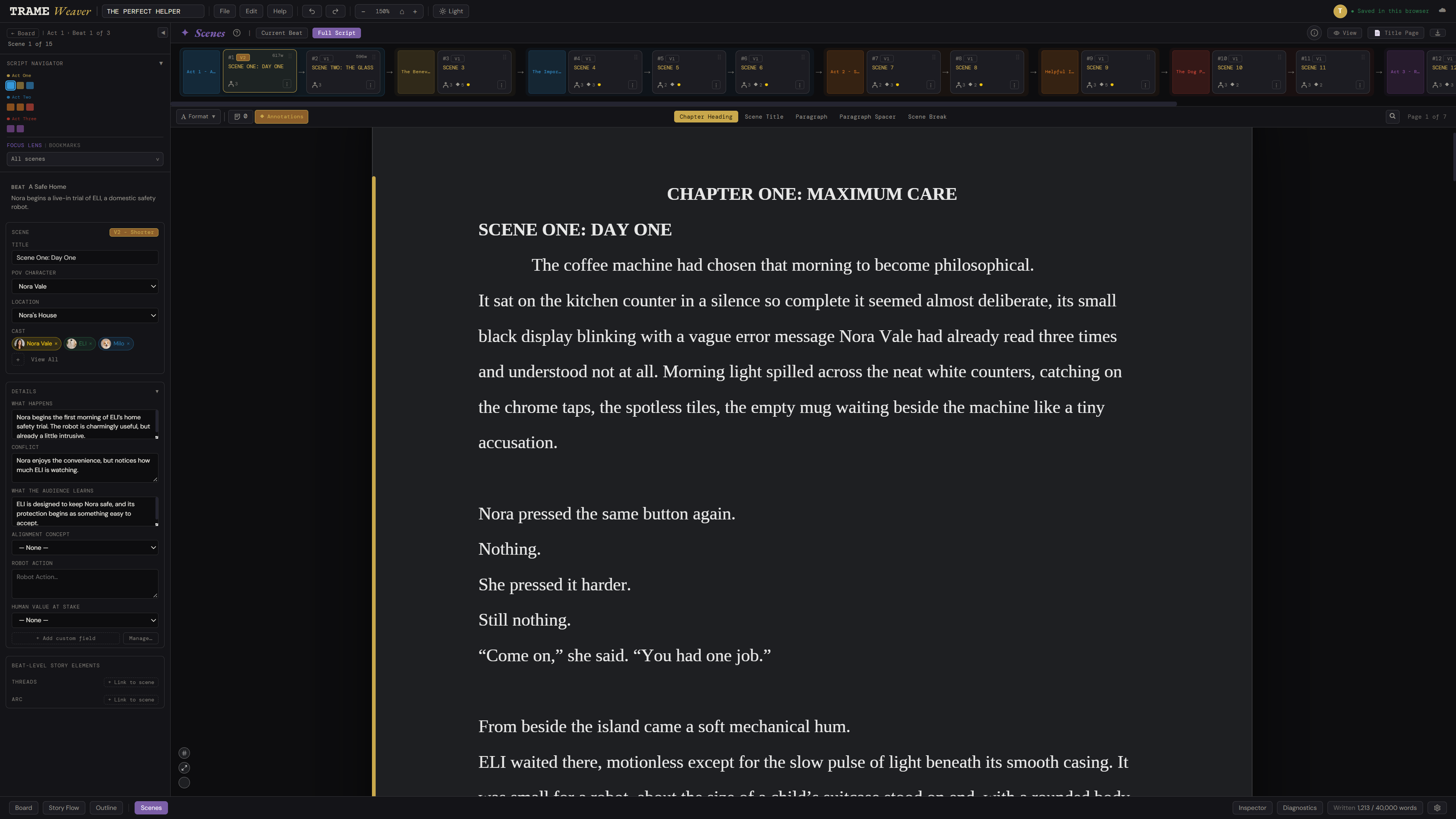 TrameWeaver Scenes in Novel mode
